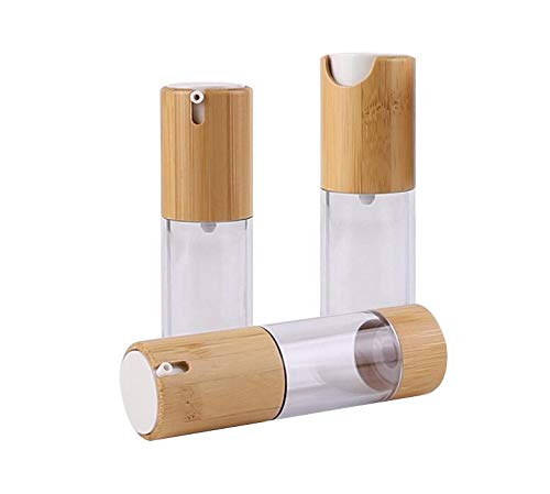 1PCS 50ml 1.7oz Vacío recargable Eco Bamboo Plastic Airless Bomba de vacío Prensa Botella Tarro Vial Dispensador de loción Viaje Contenedores cosméticos Soporte para suero de esencia de emulsión