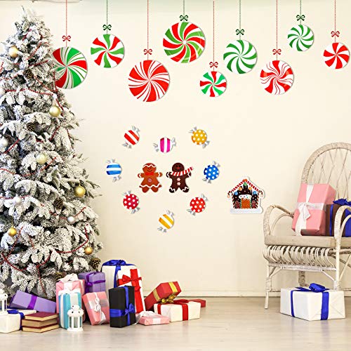 20 Recortes de Menta Navideña Recortes de Pared Decorativos de Caramelo Colorido Recortes de Hombre de Pan de Jengibre de Navidad con 40 Puntos de Pegamento para Decoración Fiesta Navidad