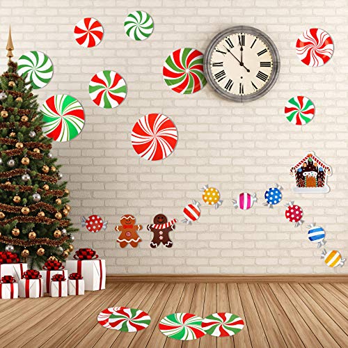 20 Recortes de Menta Navideña Recortes de Pared Decorativos de Caramelo Colorido Recortes de Hombre de Pan de Jengibre de Navidad con 40 Puntos de Pegamento para Decoración Fiesta Navidad