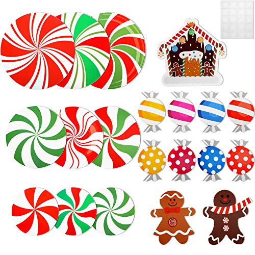 20 Recortes de Menta Navideña Recortes de Pared Decorativos de Caramelo Colorido Recortes de Hombre de Pan de Jengibre de Navidad con 40 Puntos de Pegamento para Decoración Fiesta Navidad