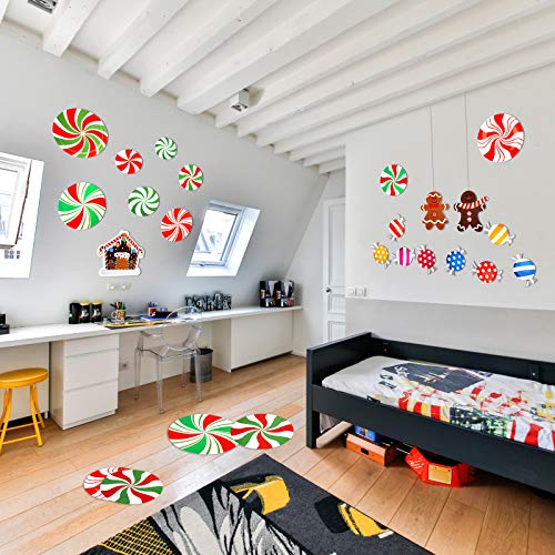 20 Recortes de Menta Navideña Recortes de Pared Decorativos de Caramelo Colorido Recortes de Hombre de Pan de Jengibre de Navidad con 40 Puntos de Pegamento para Decoración Fiesta Navidad