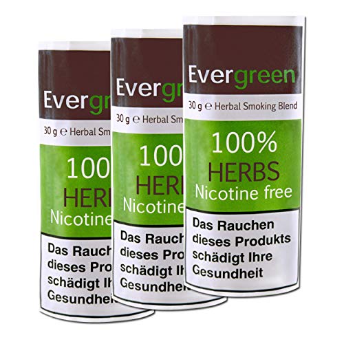 3 X Organic Herbal Natural Smoking Mixture, 100% Nicotine & Tobacco Free, Rich, Aromatic, Delicate Aroma and Smooth natural taste 3 PACKS Evergreen Tobacco Substitute, 90g Total