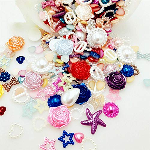 50 unids/lote diseño de mezcla aleatoria flor de color de mezcla perla de espalda plana redonda, lazo, flor para adorno multicolor, mezcla