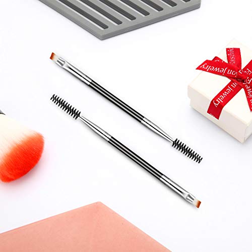 6 Piezas Duo Cepillos de Cejas Pincel de Cejas Angulado y Brocha Spoolie Mini Cepillo de Pestañas para Ceja Angulada Tintado, Apto para Gel y Crema