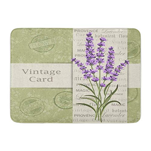 Alfombra de baño Tela de Franela Suave Absorbente Texto Gris Hermosas Flores de Lavanda para Vintage Perfume Verde Acogedor Decorativo Memoria Antideslizante Alfombra de baño