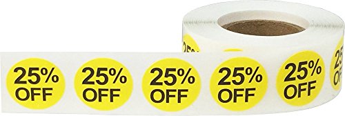 Amarillas 25% de Descuento en la Venta de Pegatinas, 19 mm 3/4 Pulgadas Etiquetas de Venta al por Menor 500 Paquete