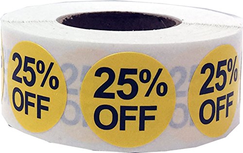 Amarillas 25% de Descuento en la Venta de Pegatinas, 19 mm 3/4 Pulgadas Etiquetas de Venta al por Menor 500 Paquete