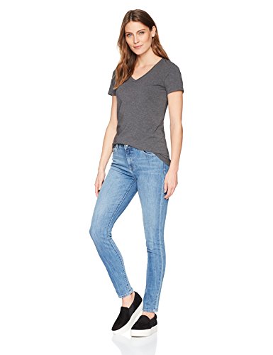 Amazon Essentials Camiseta de manga corta clásico con cuello en V, Mujer, Gris (Carbón Jaspeado/Gris Claro Jaspeado), L, pack de 2