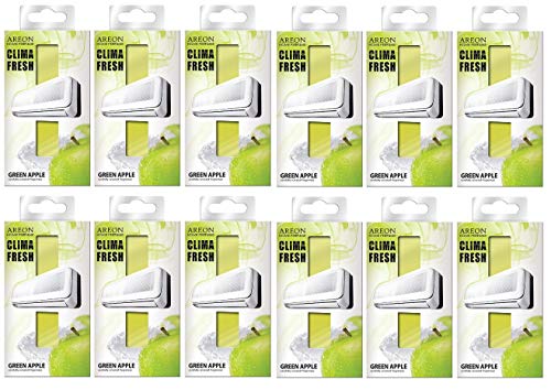 Areon Clima Fresh Ambientador Manzana Verde Casa Aire Acondicionado Olor Fruit Original Perfume Hogar Salón Habitación Oficina Tienda Duradero Moderno ( Green Apple Pack de 12 )