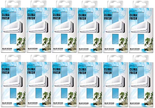 Areon Clima Fresh Ambientador Océano Azul Casa Aire Acondicionado Original Perfume Hogar Salón Habitación Oficina Tienda Duradero Moderno Olor ( Blue Ocean Pack de 12 )