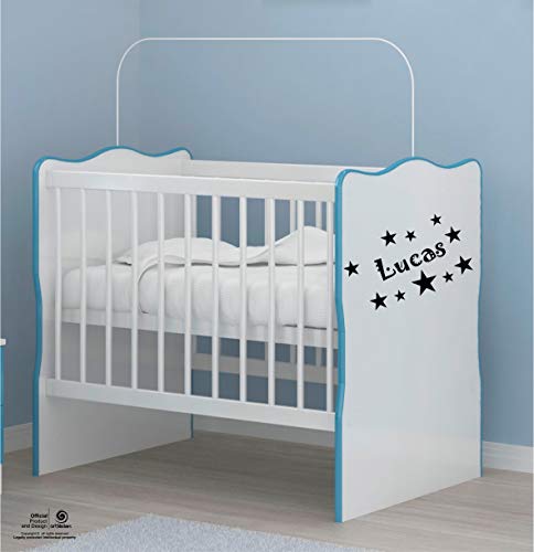 Artstickers Adhesivo Infantil para decoración de Muebles, Puertas, Paredes.Nombre: Lucas, en Color Negro Nombre de 20cm + Kit de 10 Estrellas para Libre colocación.