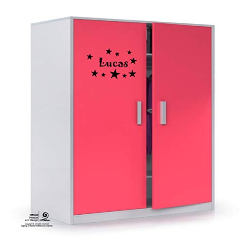 Artstickers Adhesivo Infantil para decoración de Muebles, Puertas, Paredes.Nombre: Lucas, en Color Negro Nombre de 20cm + Kit de 10 Estrellas para Libre colocación.
