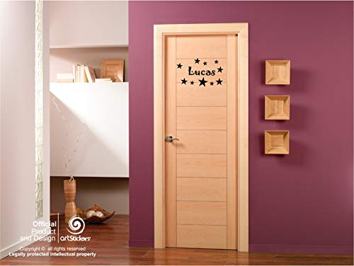 Artstickers Adhesivo Infantil para decoración de Muebles, Puertas, Paredes.Nombre: Lucas, en Color Negro Nombre de 20cm + Kit de 10 Estrellas para Libre colocación.