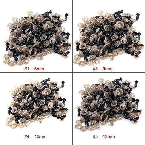 AUNMAS 100pcs 6/9/10 / 12MM Black Doll Safety Eyes Plastic W/Washer para Teddy Bear Felting Toys(1#)