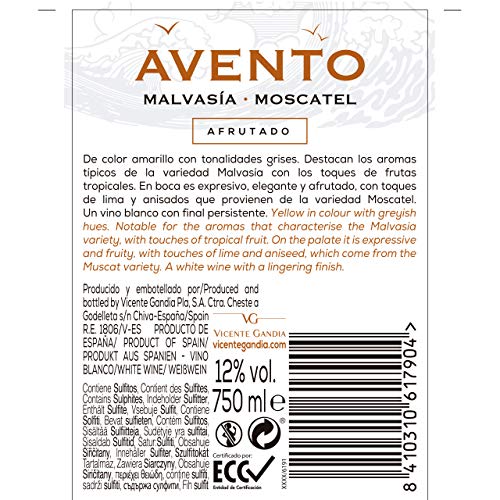 Avento Malvasía Moscatel Vino Blanco Afrutado 6 Botellas - 750 ml