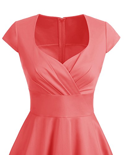 Bbonlinedress Vestido Corto Mujer Retro Años 50 Vintage Escote En Pico Coral XL