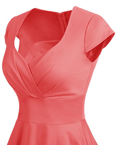 Bbonlinedress Vestido Corto Mujer Retro Años 50 Vintage Escote En Pico Coral XL