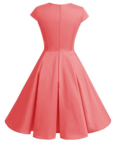 Bbonlinedress Vestido Corto Mujer Retro Años 50 Vintage Escote En Pico Coral XL