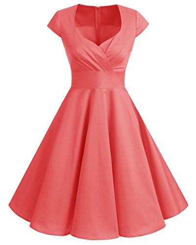 Bbonlinedress Vestido Corto Mujer Retro Años 50 Vintage Escote En Pico Coral XL