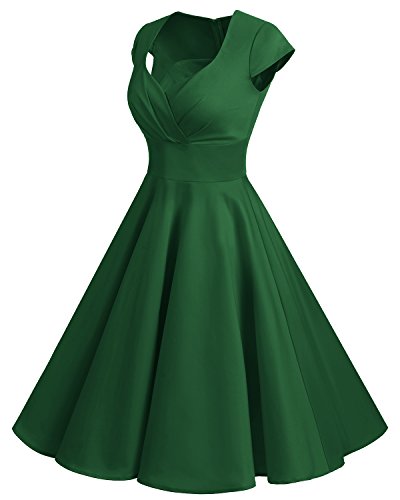 Bbonlinedress Vestido Corto Mujer Retro Años 50 Vintage Escote En Pico Green L