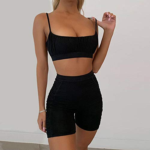 B/H Mujer Leggins Polainas de Fitness de Yoga,Workout Active Wear Conjunto a Juego Hot Women Strap Casual Sporty 2 Piezas Outfits -Black_S