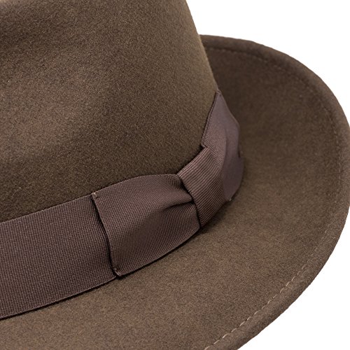 Borges & Scott B&S Premium Doyle – Sombrero de lágrima Fedora - 100% Fieltro de Lana - Enrollable para Viajes - Resistente al Agua - Marron Oscuro 58cm