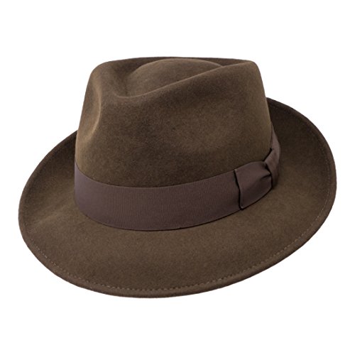 Borges & Scott B&S Premium Doyle – Sombrero de lágrima Fedora - 100% Fieltro de Lana - Enrollable para Viajes - Resistente al Agua - Marron Oscuro 58cm