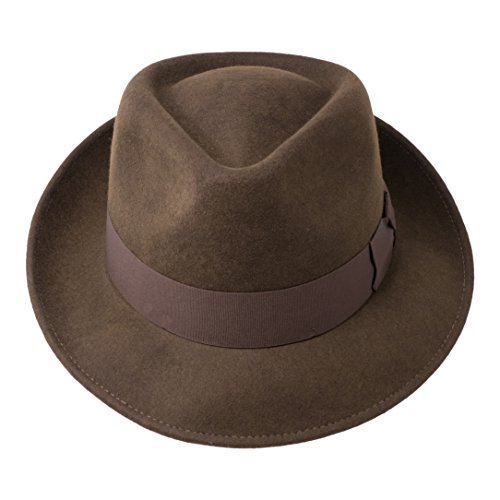 Borges & Scott B&S Premium Doyle – Sombrero de lágrima Fedora - 100% Fieltro de Lana - Enrollable para Viajes - Resistente al Agua - Marron Oscuro 58cm