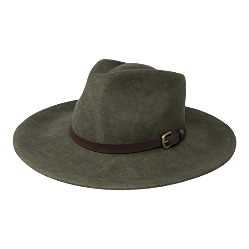 B&S Premium Lewis - Sombrero de ala Ancha Fedora - 100% Fieltro de Lana - Resistente al Agua - Banda de Piel - Verde Oscuro 54cm