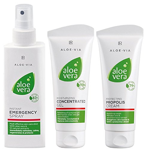 Caja de cuidado especial LR Aloe Via de aloe vera (gel concentrado, crema de propóleo, spray de emergencia)