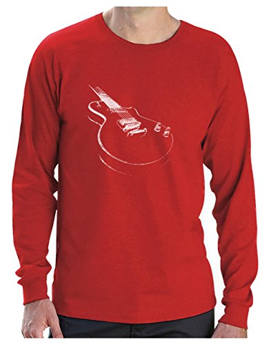 Camiseta de Manga Larga para Hombre - Guitarra Estampada. Ropa Rockera Hombre, Regalo Rock -Large Rojo