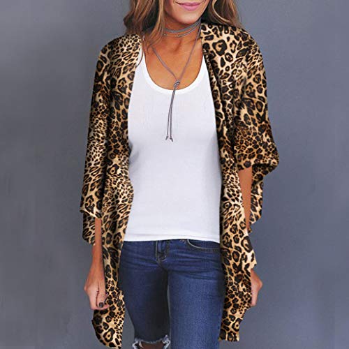Cardigans Mujer Kimono 2019 Nuevo SHOBDW Pareos Casual Cover Up Bikini Playa de Verano Estampado de Leopardo Suelto Media Manga Chal Cardigans Mujer Tallas Grandes S-XXXL(Marrón 2,S)