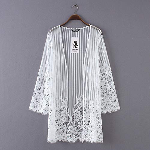 Cardigans Mujer Playa de Verano 2019 Nuevo SHOBDW Pareos Casual Cardigans Mujer Kimono Chal Chaqueta Manga Larga Tops Blusa Suelto Cover Up Mujer Tallas Grandes S-XXL(Blanco,M)