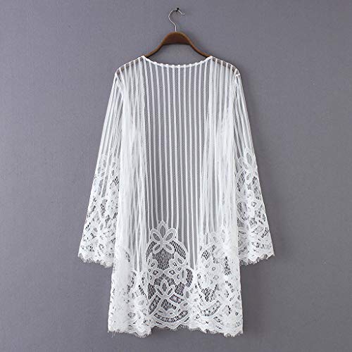 Cardigans Mujer Playa de Verano 2019 Nuevo SHOBDW Pareos Casual Cardigans Mujer Kimono Chal Chaqueta Manga Larga Tops Blusa Suelto Cover Up Mujer Tallas Grandes S-XXL(Blanco,M)