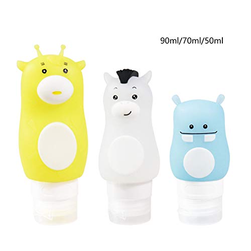 Chonor 3PCS Paquete de Animales Lindo Botellas de Viaje Portátil Silicona de Conjunto, Anti-Fugas Rellenable Compresible Botellas de Viaje,para Gel, Shampoo, Crema de Baño, Loción etc