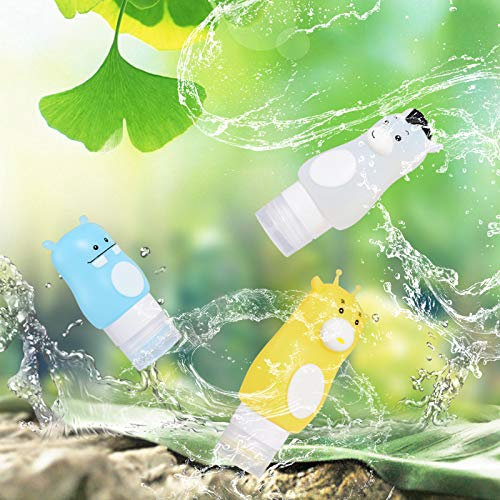 Chonor 3PCS Paquete de Animales Lindo Botellas de Viaje Portátil Silicona de Conjunto, Anti-Fugas Rellenable Compresible Botellas de Viaje,para Gel, Shampoo, Crema de Baño, Loción etc