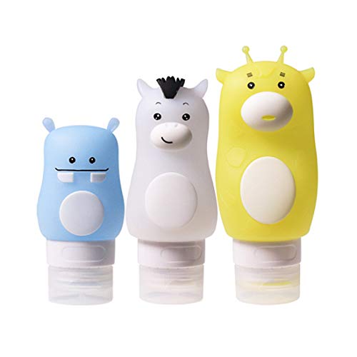 Chonor 3PCS Paquete de Animales Lindo Botellas de Viaje Portátil Silicona de Conjunto, Anti-Fugas Rellenable Compresible Botellas de Viaje,para Gel, Shampoo, Crema de Baño, Loción etc