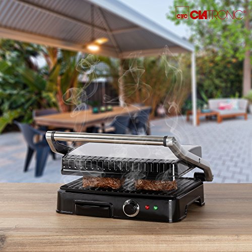 Clatronic KG 3487 Grill de Asar con Tapa Basculante, 2000 W, Acero Inoxidable