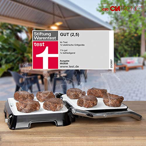 Clatronic KG 3571 Grill de asar con tapa basculante, 2000 W, cerámica, Plateado