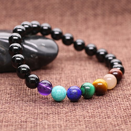 COAI® Pulsera Unisex de Piedra Cuentas Mala Turmalina 7 Chakra con Caja de Regalo 8mm M