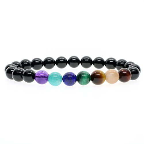 COAI® Pulsera Unisex de Piedra Cuentas Mala Turmalina 7 Chakra con Caja de Regalo 8mm M