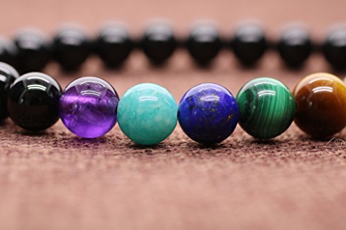 COAI® Pulsera Unisex de Piedra Cuentas Mala Turmalina 7 Chakra con Caja de Regalo 8mm M