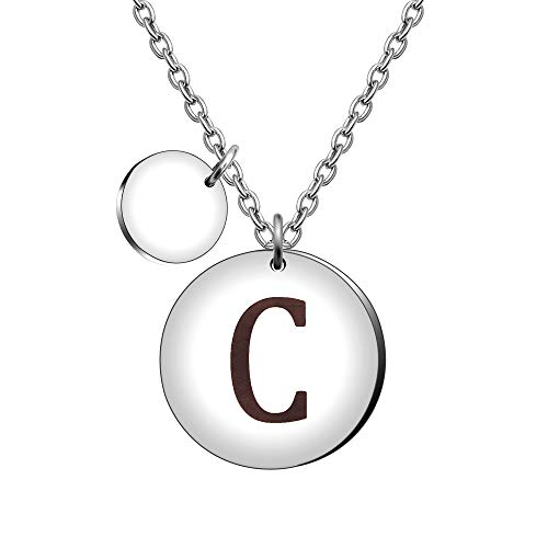 Collar inicial A-Z con 26 letras y nombre de letra incentivar la inspiración, collar de plata de dos caras para mujeres, hombres, niños, regalo de cumpleaños (C)