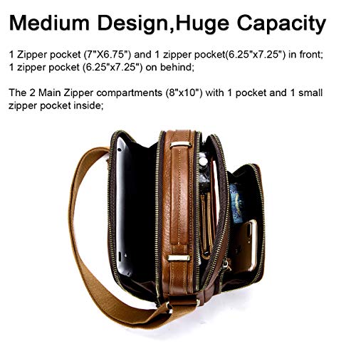 Contacts Cuero real para hombre iPad Mini Tab Messenger CrossBody bolso de mano marrón