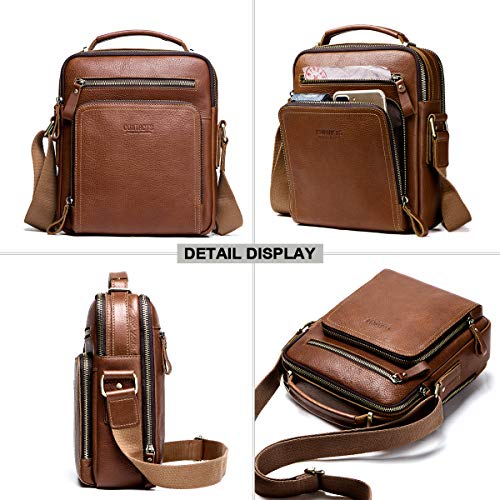 Contacts Cuero real para hombre iPad Mini Tab Messenger CrossBody bolso de mano marrón