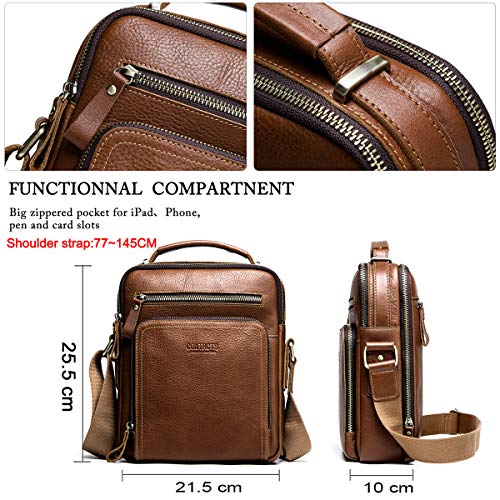 Contacts Cuero real para hombre iPad Mini Tab Messenger CrossBody bolso de mano marrón