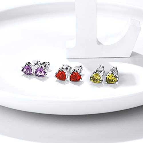 Corazón 925 Plata Cristales de 12 Meses Pendientes Hipoalergénicos para Muchachas Julio Regalo de Cumpleaños Rubí Rojo Día Madre
