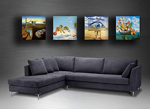 Cuadros modernos estilo Dali Dali Salvador 4 piezas 40 x 40 cm Impresión sobre lienzo Canvas Decoración Arte Abstracto XXL Decoración para Salón Dormitorio Cocina Oficina Bar Restaurante
