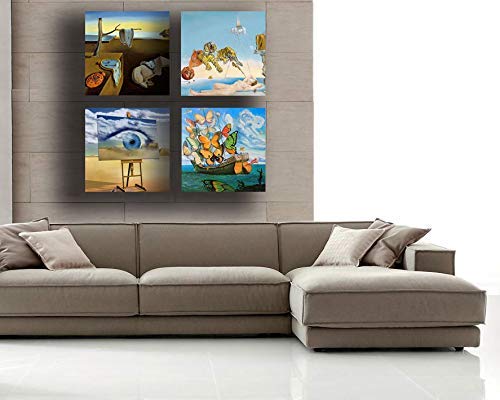 Cuadros modernos estilo Dali Dali Salvador 4 piezas 40 x 40 cm Impresión sobre lienzo Canvas Decoración Arte Abstracto XXL Decoración para Salón Dormitorio Cocina Oficina Bar Restaurante