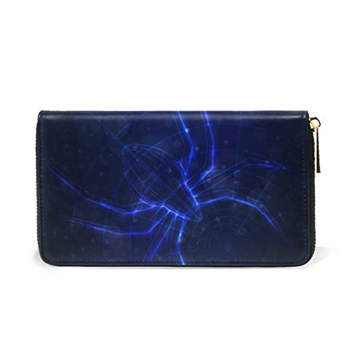 Dark Blue Spider Net Wallet for Women Leather Zipper Phone Coin Purse
